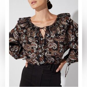 Black Paisley Print Women's Top